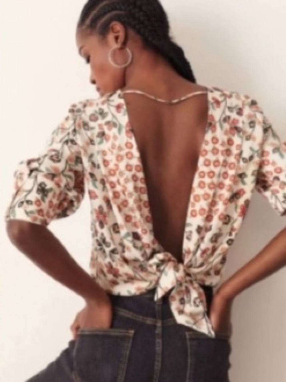 ba&sh Greg Floral Tie-Back Top Cream Red Green M